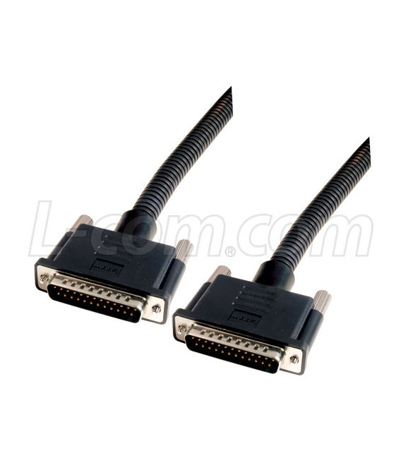 Plastic Armored DB25 Cable, Male/Male, 50 ft
