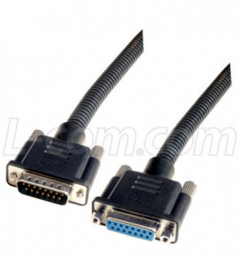 Plastic Armored DB15 Cable, Male/Female, 10 ft