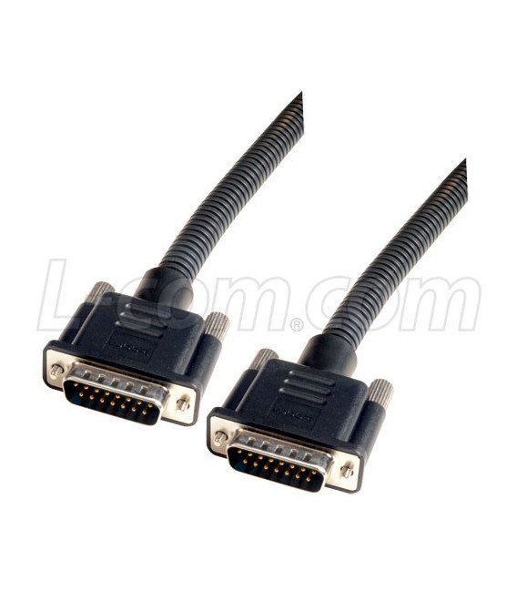 Plastic Armored DB15 Cable, Male/Male, 50 ft