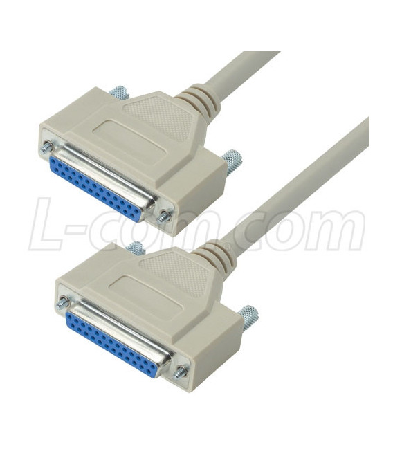 Reversible Hardware Molded D-Sub Cable, DB25 Female / Female, 25.0 ft
