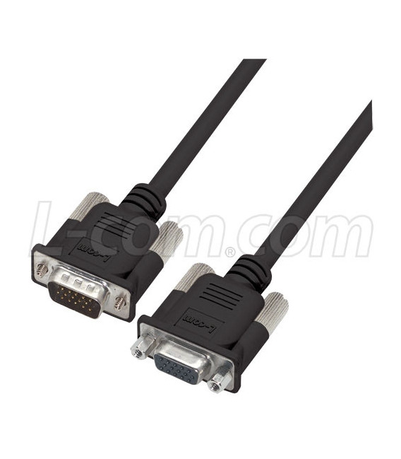 Premium Molded Black D-Sub Cable, HD15 Male / Female, 1.0 ft