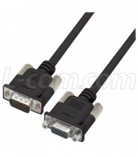 Premium Molded Black D-Sub Cable, HD15 Male / Female, 15.0 ft