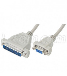 Molded AT Modem Cable, DB25 Male / DB9 Female, 6.0 ft