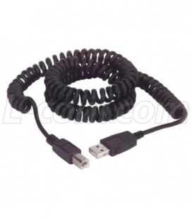 Coiled USB Cable, Latching Type A Male / Type B Male