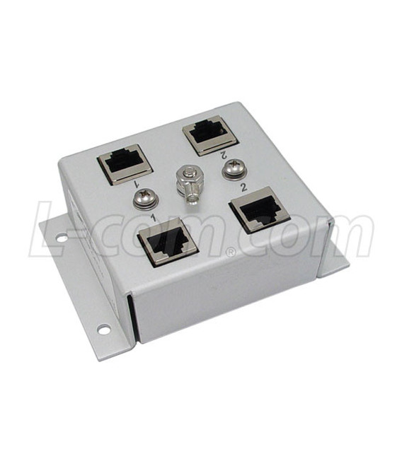 Indoor 2-Port 10/100/1000 Base-T Gas Tube CAT6 Lightning Protector - RJ45 Jacks