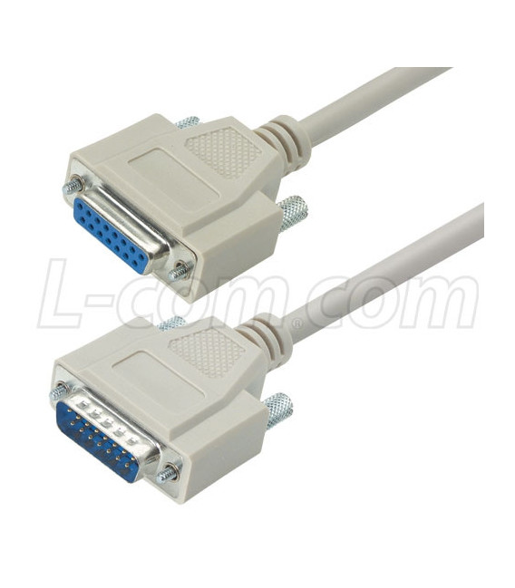 Reversible Hardware Molded D-Sub Cable, DB15 Male / Female, 15.0 f