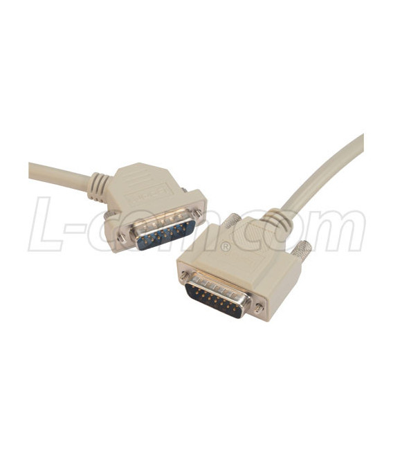 Deluxe Molded D-Sub Cable, DB15 Male / 45° Right Exit Male, 15.0 ft
