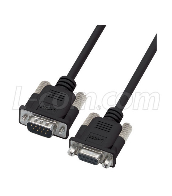 Premium Molded Black D-Sub Cable, DB9 Male / Female, 2.5 ft