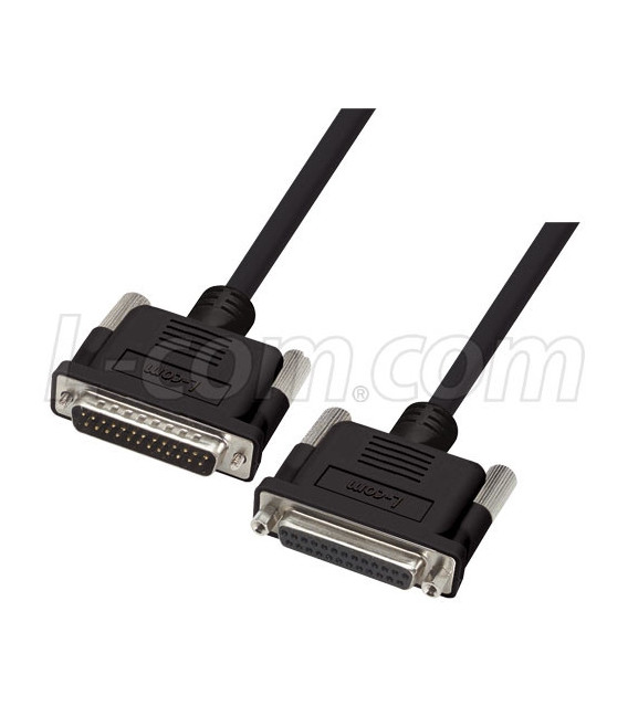 Premium Molded Black D-Sub Cable, DB25 Male / Female, 2.5 ft