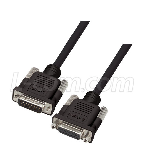 Premium Molded Black D-Sub Cable, DB15 Male / Female, 50.0 ft