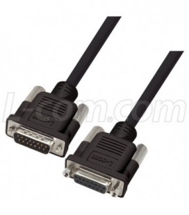 Premium Molded Black D-Sub Cable, DB15 Male / Female, 5.0 ft