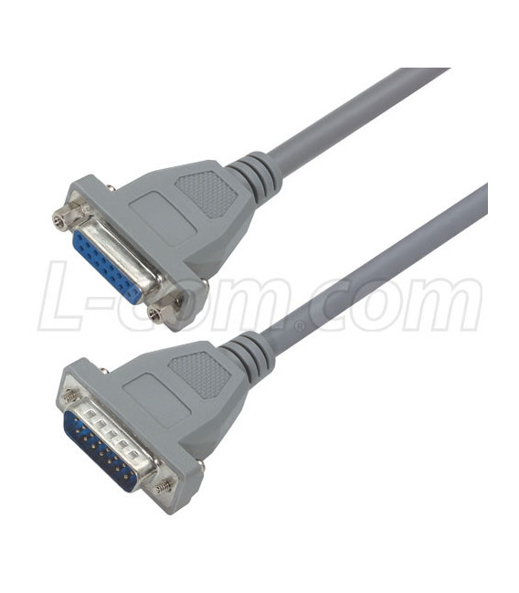 Economy Molded D-Sub Cable, DB15 Male / Female, 50.0 ft
