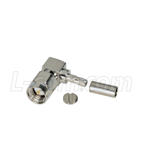 SMA Male Crimp, Right Angle for RG174, 188, 316 Cable