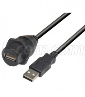 USB Cable, Waterproof Panel Mount Type A Female - Standard Type A Male, 0.3m