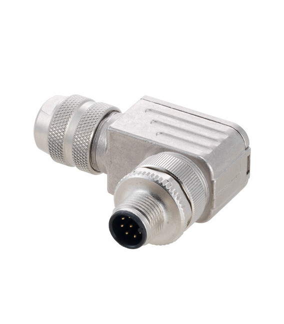 Shielded M12 8 Pin A-Code Male Right Angle Field Termination Connector, 24-20AWG