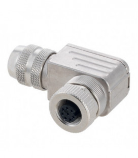 Shielded M12 8 Pin A-Code Female Right Angle Field Termination Connector, 24-20AWG