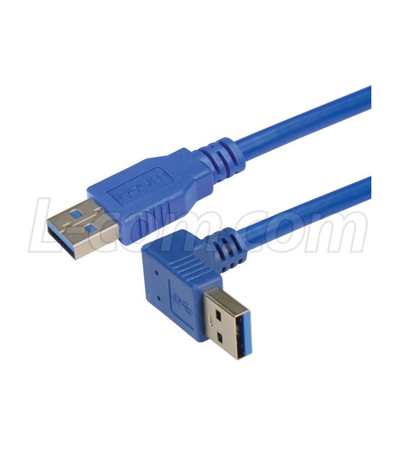USB 3.0 Right Angle Cable Assembly - Down Angle A - Straight A Connectors 0.3 Meters
