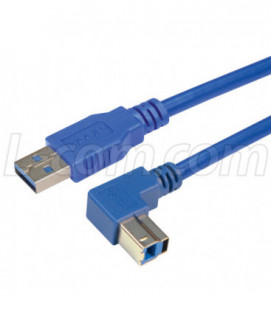 USB 3.0 Right Angle Cable Assembly - Down Angle B - Straight A Connectors 5 Meters
