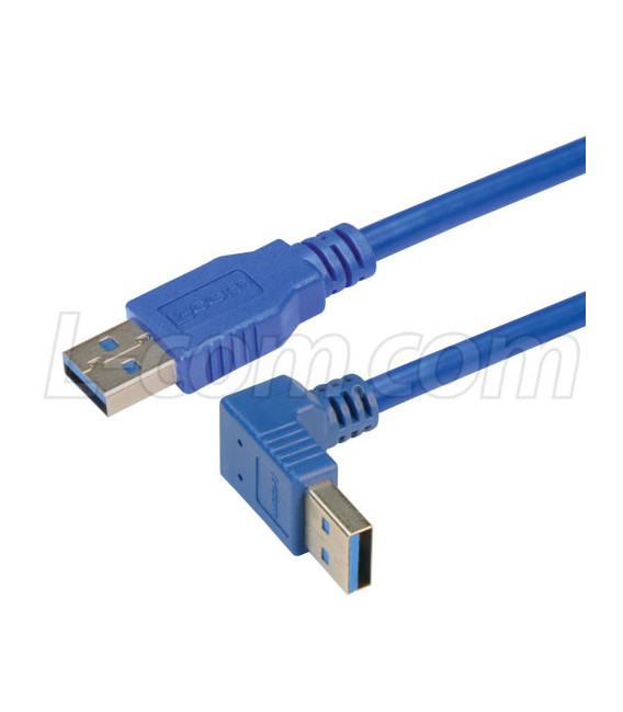USB 3.0 Right Angle Cable Assembly - Up Angle A - Straight A Connectors 0.3 Meters