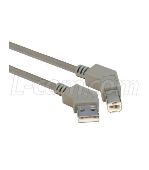 45 Degree USB Cable, 45 Degree Right Angle A Male / 45 Degree Right Angled B Male, 0.75 m
