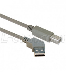 45 Degree USB Cable, 45 Degree Left Angle A Male / Straight B Male, 5.0 m