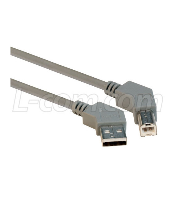 45 Degree USB Cable, 45 Degree Left Angled A Male / 45 Degree Left Angled B Male, 5.0 m