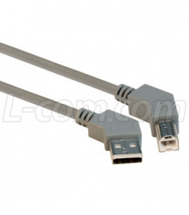45 Degree USB Cable, 45 Degree Left Angled A Male / 45 Degree Left Angled B Male, 5.0 m