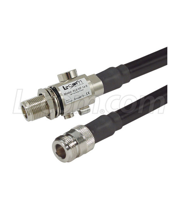 N-Female to N-Female Bulkhead 400-Series Cable Assembly w/ In-line Lightning Protector - 10 ft