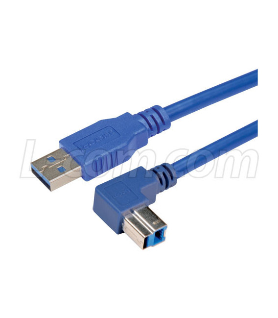 USB 3.0 Right Angle Cable Assembly - Up Angle B - Straight A Connectors 5 Meters