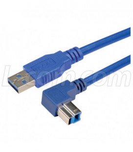 USB 3.0 Right Angle Cable Assembly - Up Angle B - Straight A Connectors 5 Meters