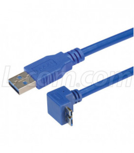 USB 3.0 Right Angle Cable Assembly - Up Angle Micro B - Straight A Connectors 0.5 Meters