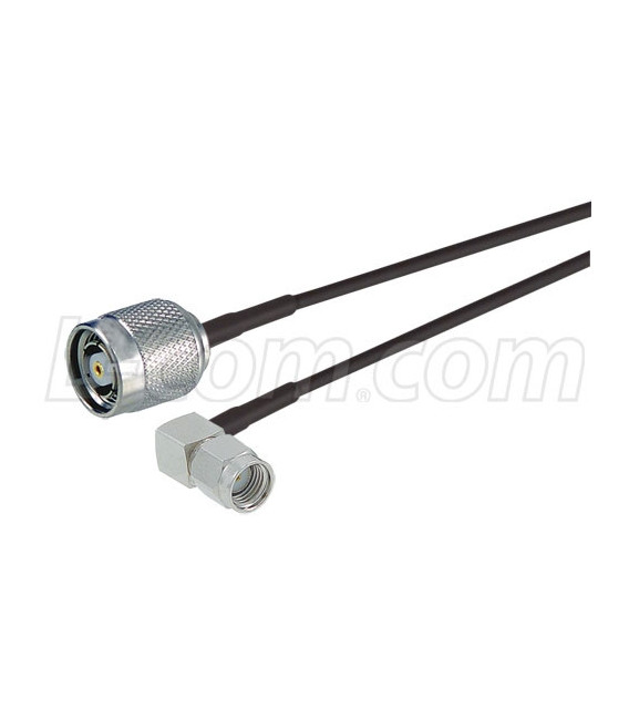 RP-TNC Plug to RP-SMA Plug Right Angle, Pigtail 19" 100-Series