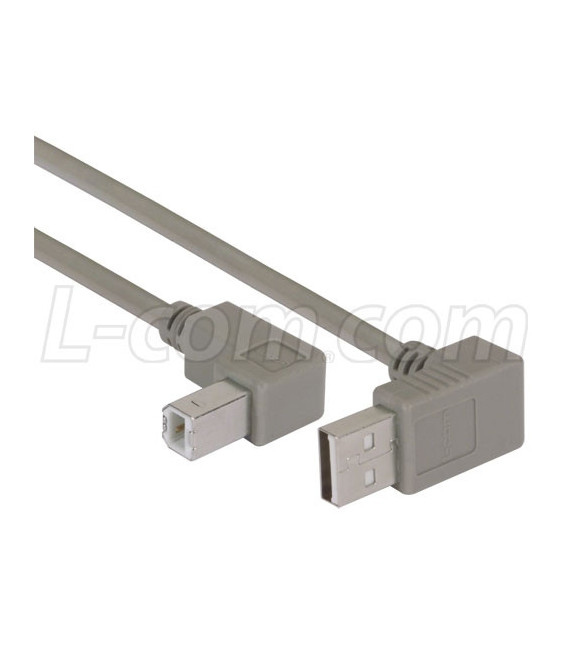 Right Angle USB cable, Up Angle A Male/ Down Angle B Male, 0.5m