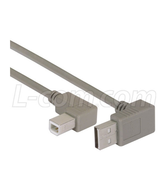 Right Angle USB cable, Up Angle A Male/ Right Angle B Male, 0.75m
