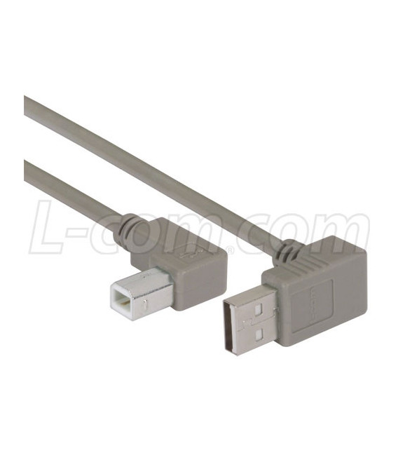 Right Angle USB cable, Up Angle A Male/ Left Angle B Male, 2.0m