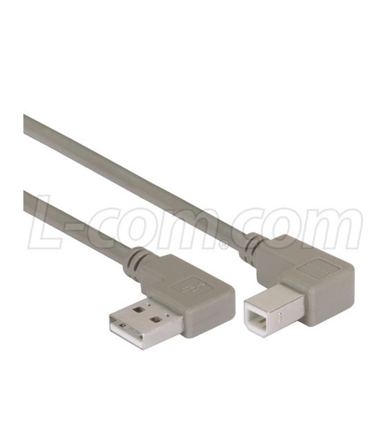 Right Angle USB Cable, Right Angle A Male/Right Angle B Male, 3.0m