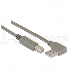 Right Angle USB Cable, Right Angle A Male/Straight B Male, 0.5m