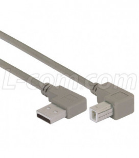 Right Angle USB Cable, Left Angle A Male/Up Angle B Male, 2.0m