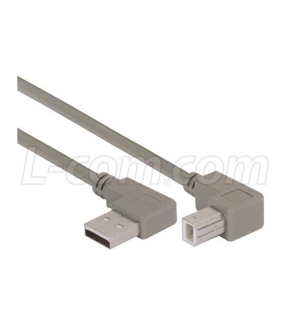 Right Angle USB Cable, Left Angle A Male/Up Angle B Male, 1.0m