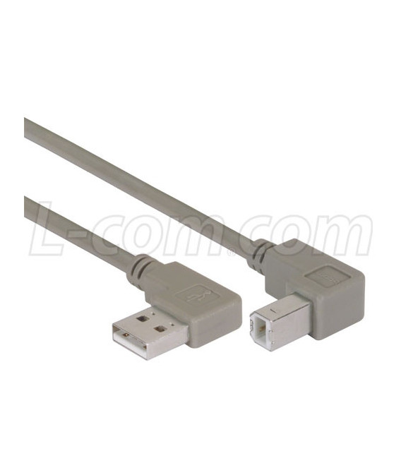 Right Angle USB Cable, Right Angle A Male/Down Angle B Male, 3.0m