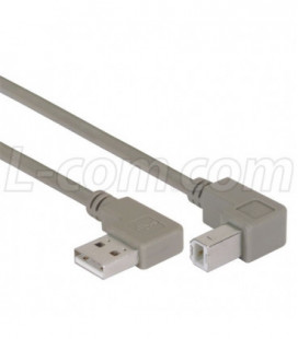 Right Angle USB Cable, Right Angle A Male/Down Angle B Male, 3.0m