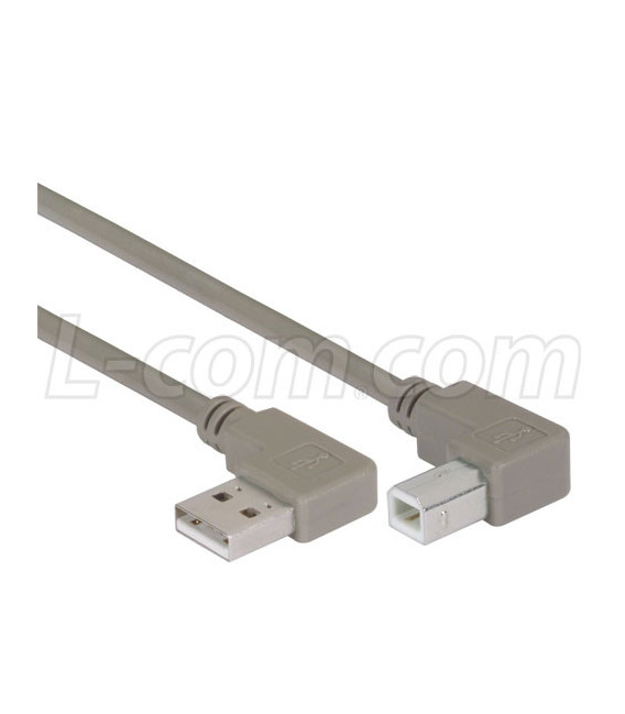 Right Angle USB Cable, Right Angle A Male/Left Angle B Male, 0.5m