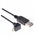 Right Angle USB cable, Straight A Male/ Down Angle Micro B Male, 1.0m
