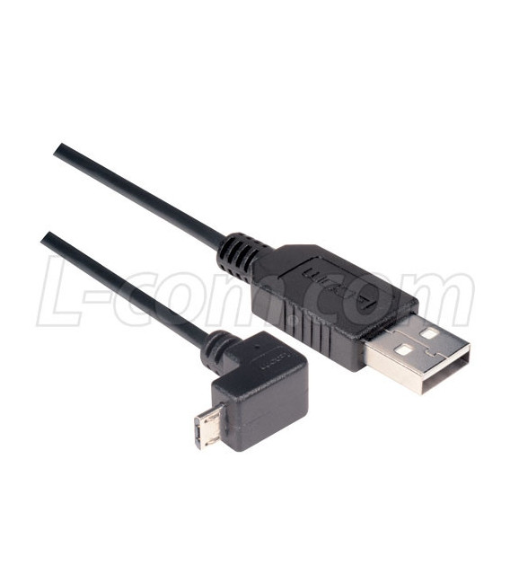 Angled USB cable, Straight A Male/ Down Angle Micro B Male, 2.0m