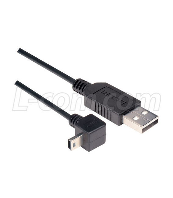 Angled USB Cable, Straight A Male/Down Angle Mini B5 Male, 0.3m