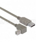 Right Angle USB Cable, Straight A Male/Down Angle B Male, 5.0m