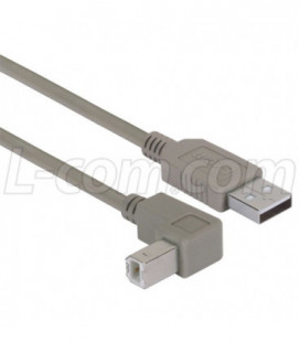 Right Angle USB Cable, Straight A Male/Down Angle B Male, 4.0m