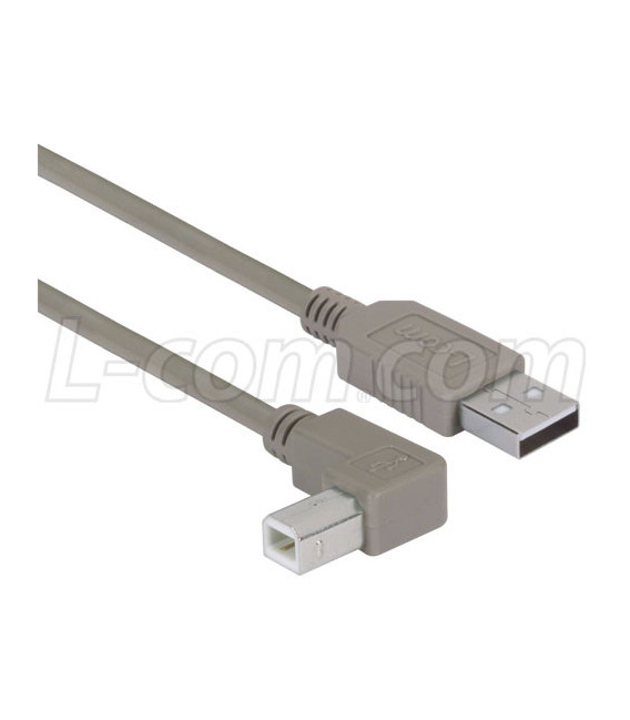 Right Angle USB Cable, Straight A Male / Left Angle B Male, 0.3m
