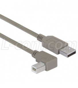 Right Angle USB Cable, Straight A Male / Left Angle B Male, 0.5m
