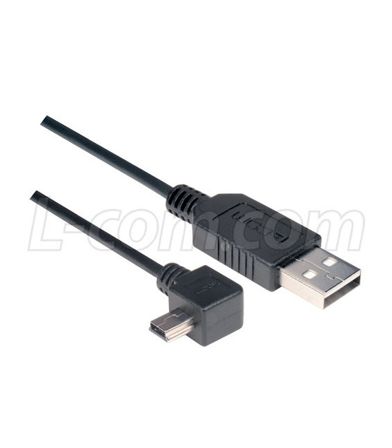 Angled USB Cable, Straight A Male/ Left Angle Mini B5 Male, 2.0m